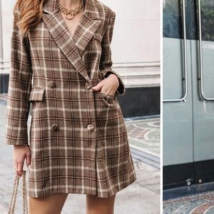 NWT Vici Brown Plaid Blazer Mini Dress Size Small